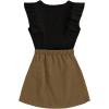 imageSHENHE 2pcs Girls Skirt Outfits Ruffled Ribbed Cap Sleeve T Shirt and Button Down Tie Front Skirt SetBlack and Khaki