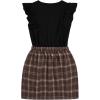 imageSHENHE 2pcs Girls Skirt Outfits Ruffled Ribbed Cap Sleeve T Shirt and Button Down Tie Front Skirt SetLattice Black