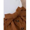 imageSHENHE 2pcs Girls Skirt Outfits Ruffled Ribbed Cap Sleeve T Shirt and Button Down Tie Front Skirt SetWhite and Brown