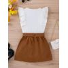 imageSHENHE 2pcs Girls Skirt Outfits Ruffled Ribbed Cap Sleeve T Shirt and Button Down Tie Front Skirt SetWhite and Brown