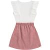 imageSHENHE 2pcs Girls Skirt Outfits Ruffled Ribbed Cap Sleeve T Shirt and Button Down Tie Front Skirt SetWhite and Pink