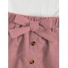 imageSHENHE 2pcs Girls Skirt Outfits Ruffled Ribbed Cap Sleeve T Shirt and Button Down Tie Front Skirt SetWhite and Pink
