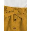 imageSHENHE 2pcs Girls Skirt Outfits Ruffled Ribbed Cap Sleeve T Shirt and Button Down Tie Front Skirt SetWhite and Yellow