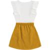 imageSHENHE 2pcs Girls Skirt Outfits Ruffled Ribbed Cap Sleeve T Shirt and Button Down Tie Front Skirt SetWhite and Yellow