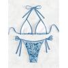 imageSHENHE Womens 2 Piece Halter Swimsuit Textured Tie Side Triangle Bikini Bathing SuitBlue and White