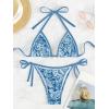 imageSHENHE Womens 2 Piece Halter Swimsuit Textured Tie Side Triangle Bikini Bathing SuitBlue and White