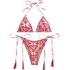imageSHENHE Womens 2 Piece Halter Swimsuit Textured Tie Side Triangle Bikini Bathing SuitBoho Print Red
