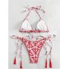 imageSHENHE Womens 2 Piece Halter Swimsuit Textured Tie Side Triangle Bikini Bathing SuitBoho Print Red