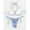 imageSHENHE Womens 2 Piece Halter Swimsuit Textured Tie Side Triangle Bikini Bathing SuitFloral Blue White