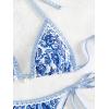 imageSHENHE Womens 2 Piece Halter Swimsuit Textured Tie Side Triangle Bikini Bathing SuitFloral Blue White