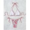 imageSHENHE Womens 2 Piece Halter Swimsuit Textured Tie Side Triangle Bikini Bathing SuitFloral White Pink