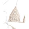 imageSHENHE Womens 2 Piece Halter Swimsuit Textured Tie Side Triangle Bikini Bathing SuitHollow Out Apricot