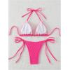imageSHENHE Womens 2 Piece Halter Swimsuit Textured Tie Side Triangle Bikini Bathing SuitHot Pink