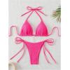 imageSHENHE Womens 2 Piece Halter Swimsuit Textured Tie Side Triangle Bikini Bathing SuitHot Pink