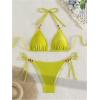 imageSHENHE Womens 2 Piece Halter Swimsuit Textured Tie Side Triangle Bikini Bathing SuitOlive Green