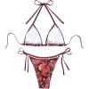 imageSHENHE Womens 2 Piece Halter Swimsuit Textured Tie Side Triangle Bikini Bathing SuitPaisley Black Red