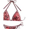imageSHENHE Womens 2 Piece Halter Swimsuit Textured Tie Side Triangle Bikini Bathing SuitPaisley Black Red