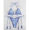 imageSHENHE Womens 2 Piece Halter Swimsuit Textured Tie Side Triangle Bikini Bathing SuitPaisley Blue White