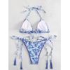 imageSHENHE Womens 2 Piece Halter Swimsuit Textured Tie Side Triangle Bikini Bathing SuitPaisley Blue White