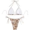 imageSHENHE Womens 2 Piece Halter Swimsuit Textured Tie Side Triangle Bikini Bathing SuitPaisley Brown White