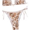imageSHENHE Womens 2 Piece Halter Swimsuit Textured Tie Side Triangle Bikini Bathing SuitPaisley Brown White