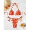 imageSHENHE Womens 2 Piece Halter Swimsuit Textured Tie Side Triangle Bikini Bathing SuitPaisley Burnt Orange