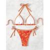 imageSHENHE Womens 2 Piece Halter Swimsuit Textured Tie Side Triangle Bikini Bathing SuitPaisley Burnt Orange