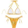 imageSHENHE Womens 2 Piece Halter Swimsuit Textured Tie Side Triangle Bikini Bathing SuitPaisley Yellow Orange