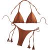 imageSHENHE Womens 2 Piece Halter Swimsuit Textured Tie Side Triangle Bikini Bathing SuitRust Brown