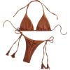 imageSHENHE Womens 2 Piece Halter Swimsuit Textured Tie Side Triangle Bikini Bathing SuitRust Brown