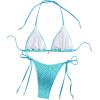 imageSHENHE Womens 2 Piece Halter Swimsuit Textured Tie Side Triangle Bikini Bathing SuitShell Decor Blue