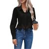 imageSHENHE Womens Button Up Guipure Lace Trim Long Sleeve Crop Top Shirt Elegant BlouseBlack