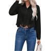 imageSHENHE Womens Button Up Guipure Lace Trim Long Sleeve Crop Top Shirt Elegant BlouseBlack