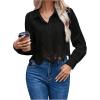 imageSHENHE Womens Button Up Guipure Lace Trim Long Sleeve Crop Top Shirt Elegant BlouseBlack