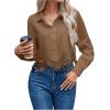 imageSHENHE Womens Button Up Guipure Lace Trim Long Sleeve Crop Top Shirt Elegant BlouseBrown