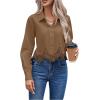 imageSHENHE Womens Button Up Guipure Lace Trim Long Sleeve Crop Top Shirt Elegant BlouseBrown