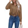 imageSHENHE Womens Button Up Guipure Lace Trim Long Sleeve Crop Top Shirt Elegant BlouseBrown