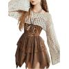 imageSHENHE Womens Hollow Out Knitted Pullover Sweater Crochet Cropped Sweater Top Long Sleeve Casual Cover Up TopApricot