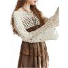 imageSHENHE Womens Hollow Out Knitted Pullover Sweater Crochet Cropped Sweater Top Long Sleeve Casual Cover Up TopApricot