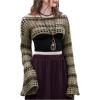 imageSHENHE Womens Hollow Out Knitted Pullover Sweater Crochet Cropped Sweater Top Long Sleeve Casual Cover Up TopArmy Green