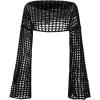 imageSHENHE Womens Hollow Out Knitted Pullover Sweater Crochet Cropped Sweater Top Long Sleeve Casual Cover Up TopBlack