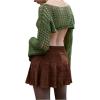 imageSHENHE Womens Hollow Out Knitted Pullover Sweater Crochet Cropped Sweater Top Long Sleeve Casual Cover Up TopGrass Green