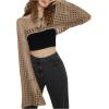imageSHENHE Womens Hollow Out Knitted Pullover Sweater Crochet Cropped Sweater Top Long Sleeve Casual Cover Up TopKhaki