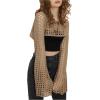 imageSHENHE Womens Hollow Out Knitted Pullover Sweater Crochet Cropped Sweater Top Long Sleeve Casual Cover Up TopKhaki