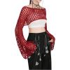 imageSHENHE Womens Hollow Out Knitted Pullover Sweater Crochet Cropped Sweater Top Long Sleeve Casual Cover Up TopRed