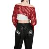 imageSHENHE Womens Hollow Out Knitted Pullover Sweater Crochet Cropped Sweater Top Long Sleeve Casual Cover Up TopRed