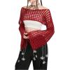 imageSHENHE Womens Hollow Out Knitted Pullover Sweater Crochet Cropped Sweater Top Long Sleeve Casual Cover Up TopRed