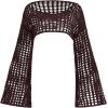 imageSHENHE Womens Hollow Out Knitted Pullover Sweater Crochet Cropped Sweater Top Long Sleeve Casual Cover Up TopSolid Coffee Brown