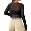 imageSHENHE Womens Mesh Sheer V Neck Tie Front Long Sleeve Solid Crop CardiganBlack