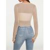imageSHENHE Womens Mesh Sheer V Neck Tie Front Long Sleeve Solid Crop CardiganKhaki